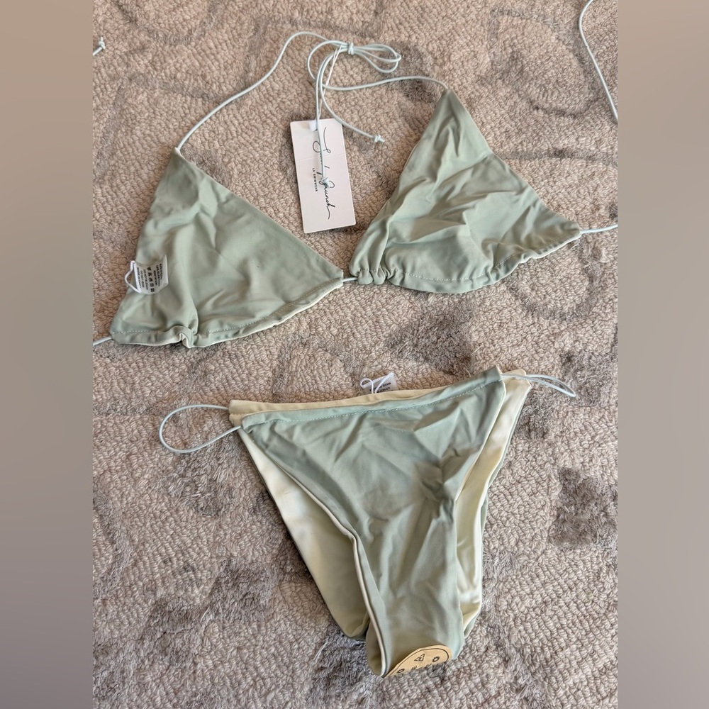 Sage Green Triangle Bikini Set REVERSIBLE
